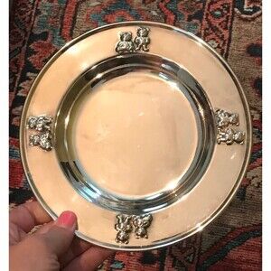 Godinger Silver Plated Bear Plate Bowl Child's Baby's Teddy Bear Design Vintage
